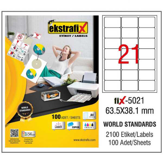 Ekstrafix Laser Etiket 100 YP 63.5x38.1 Laser-Copy-Inkjet FİX-5021 resmi