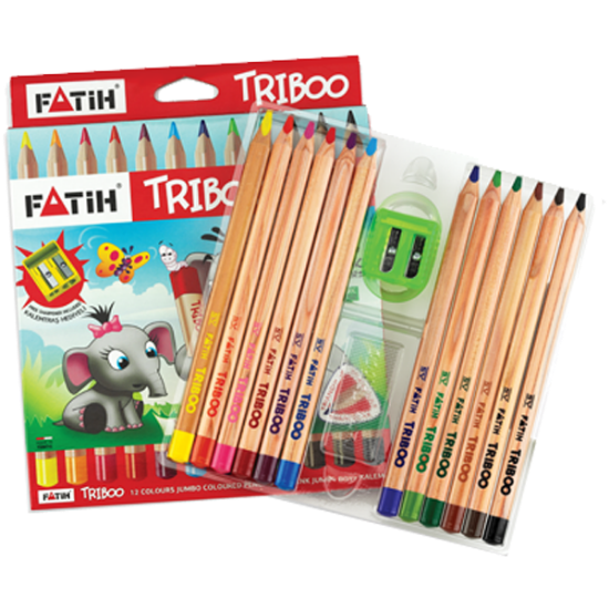 Fatih Kuru Boya Natural Üçgen Jumbo Triboo Tam Boy 12 Renk 33426 resmi