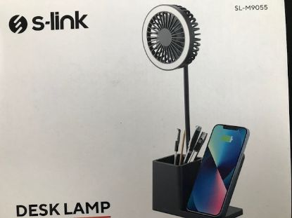S-link SL-M9055 Siyah TypeC 10W Kablosuz Şarj Cihazı Fanlı Kalemlikli Masa Lambası resmi