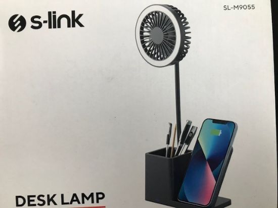 S-link SL-M9055 Siyah TypeC 10W Kablosuz Şarj Cihazı Fanlı Kalemlikli Masa Lambası resmi