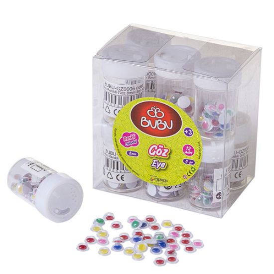 Bu-Bu Oynar Göz 8 MM Renkli 8 GR BUBU-GZ0006 (12 Adet) resmi