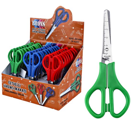 Brons Öğrenci Makası Cetvelli BR-699 (30 Adet) resmi