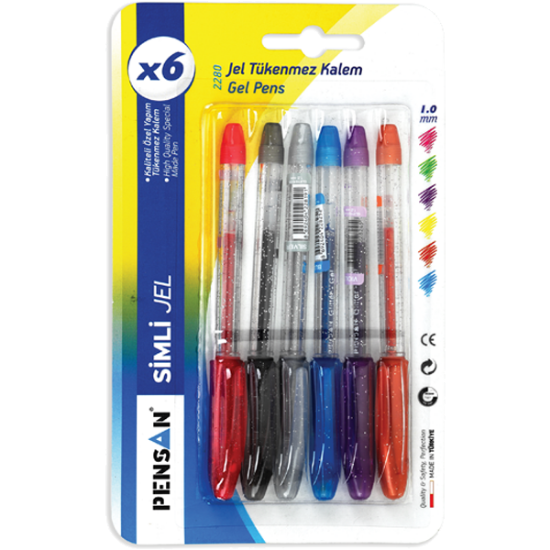Pensan Tükenmez Kalem Jel Simli 1.0 MM Pembe 2280 (12 Adet) resmi
