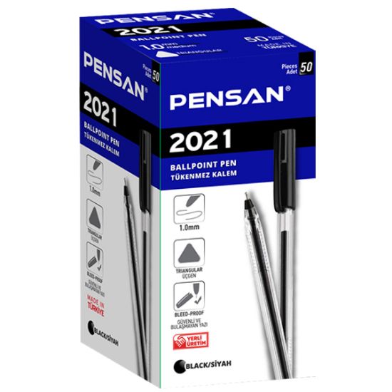 Pensan Tükenmez Kalem Üçgen Gövdeli Şeffaf Siyah 50 Lİ 2021 (50 Adet) resmi