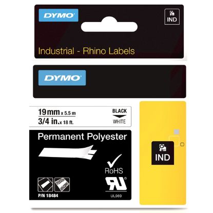 Dymo Rhino Pro Etiketi Plastik Sabit 19 MMx5,5 MT Beyaz Üzerine Siyah 18484 (5 Adet) resmi