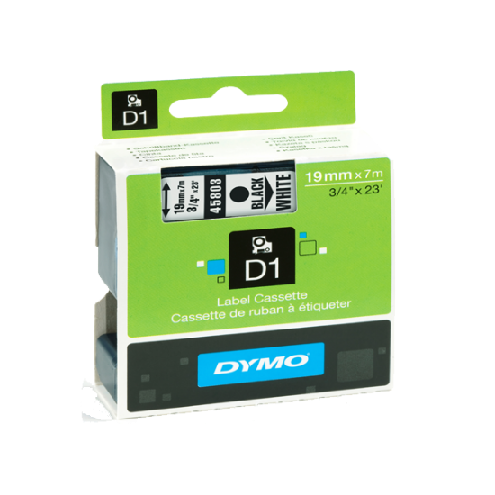 Dymo D1 Şerit Standart 19 MMx7 MT Beyaz Üzerine Siyah 45803 S0720830 resmi