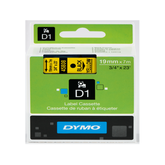 Dymo D1 Şerit Standart 19 MMx7 MT Sarı Üzerine Siyah 45808 S0720880 resmi
