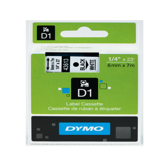 Dymo D1 Şerit Standart 6 MMx7 MT Beyaz Üzerine Siyah 43613 resmi