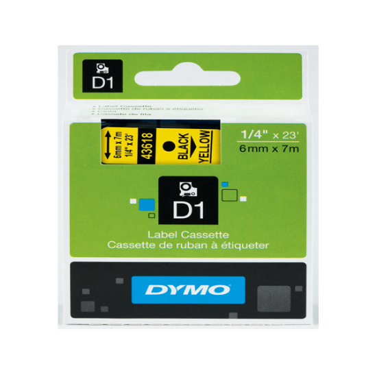Dymo D1 Şerit Standart 6 MMx7 MT Sarı Üzerine Siyah 43618 S0720790 resmi