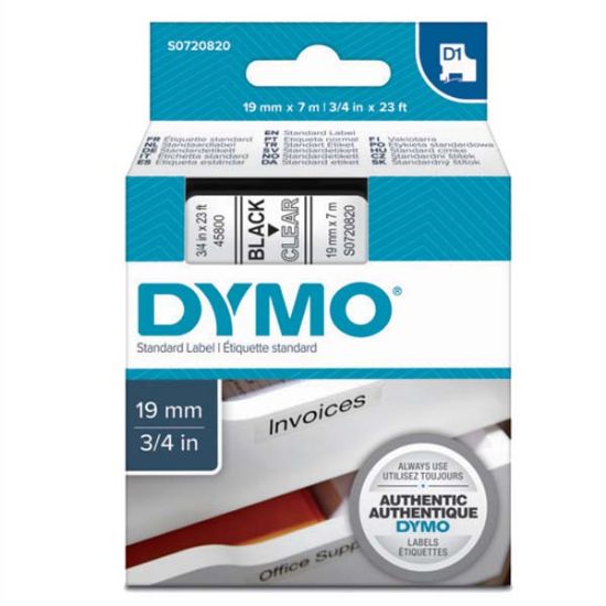 Dymo D1 Şerit Standart 19 MMx7 MT Şeffaf Üzerine Siyah 45800 resmi