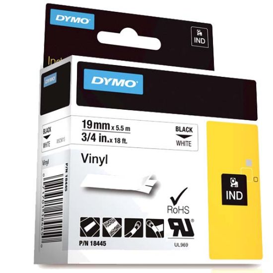 Dymo Rhino Pro Etiketi Renkli Vinil 19 MMx5,5 MT Beyaz Üzerine Siyah 18445 resmi