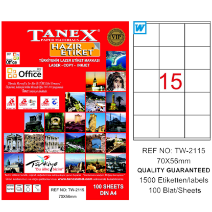 Tanex Laser Etiket 100 YP 70x56 Laser-Copy-Inkjet TW-2115 resmi