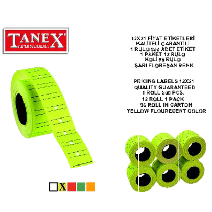 Tanex Fiyat Etiketi Çizgili 12x21 Fosforlu Sarı (6 Adet) resmi