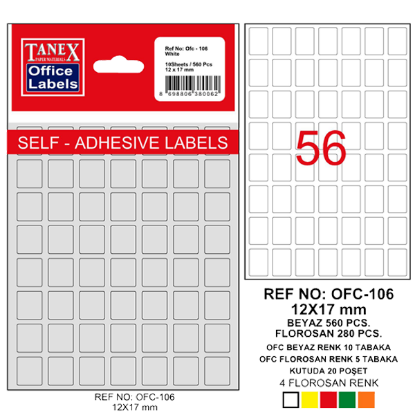 Tanex Ofis Etiketi Poşetli 12x17 MM Beyaz OFC-106 (10 Adet) resmi