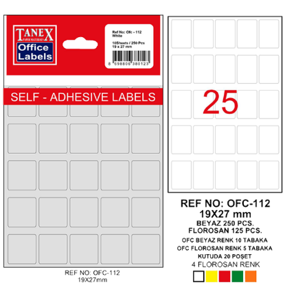 Tanex Ofis Etiketi Poşetli 19x27 MM Beyaz OFC-112 (10 Adet) resmi