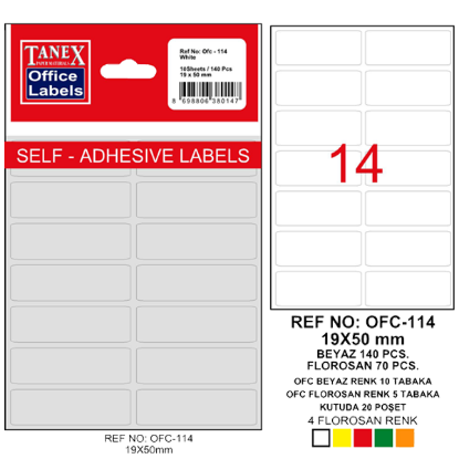 Tanex Ofis Etiketi Poşetli 19x50 MM Beyaz OFC-114 (10 Adet) resmi