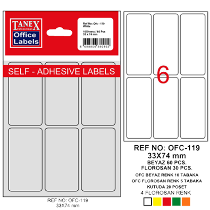 Tanex Ofis Etiketi Poşetli 33x74 MM Beyaz OFC-119 (10 Adet) resmi