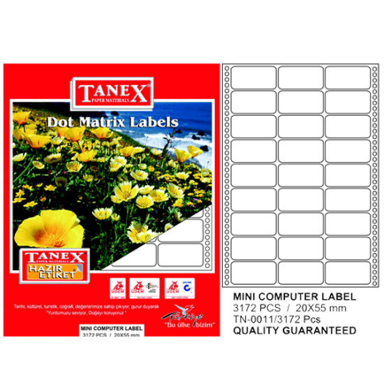 Tanex Sürekli Form Etiket 3172 Lİ 20x55 (1 Adet) resmi
