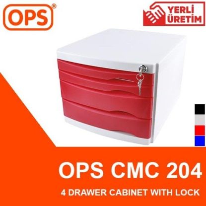 Ops Evrak Rafı Çekmeceli Plastik Kilitli 4 LÜ Kırmızı CMC 204 resmi