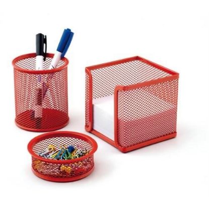 Mas Masa Seti Ataşlık-Kağıtlık-Kalemlik 3 LÜ Metal Perforeli Kırmızı 505 resmi