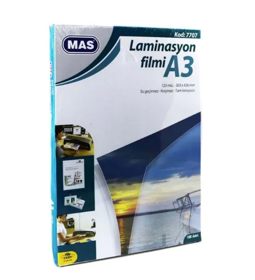 Mas Laminasyon Filmi Parlak A3 125 MIC 7707 (100 Adet) resmi