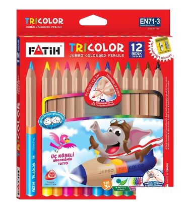 Fatih Kuru Boya Jumbo Üçgen Triangular Tam Boy 12 Renk 33490 resmi