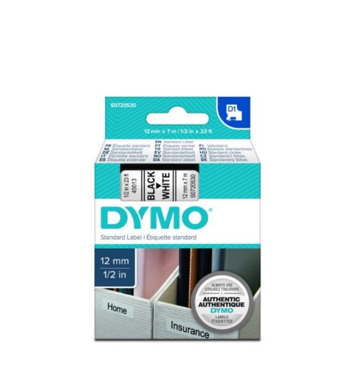 Dymo D1 Şerit Standart 12 MMx7 MT Beyaz Üzerine Siyah 45013 S0720530 resmi