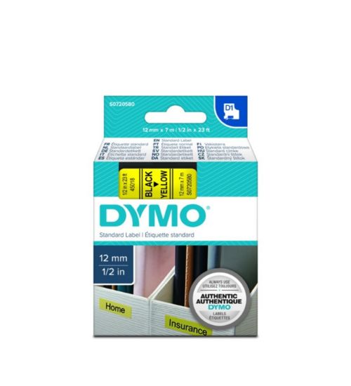 Dymo D1 Şerit Standart 12 MMx7 MT Sarı Üzerine Siyah 45018 S0720580 resmi