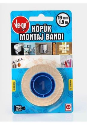 Vege Çift Taraflı Köpük Bant 19 MM x 1,5 Mt (1) resmi