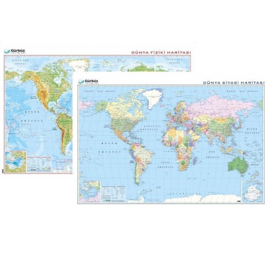Gürbüz Dünya Fiziki+Siyasi Çift Taraflı 35x50 resmi