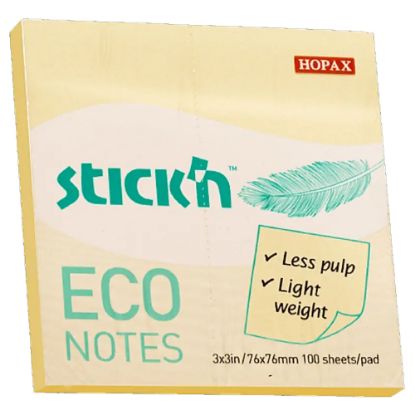 Hopax Stıckn Yapışkanlı Not Kağıdı 100 YP 76x76 Eco Pastel Sarı HE21745 (12 Adet) resmi