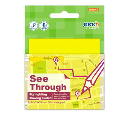 Hopax Stıckn Yapışkanlı Not Kağıdı Yarı Saydam 50 YP 76x76 Neon Sarı 21709 resmi