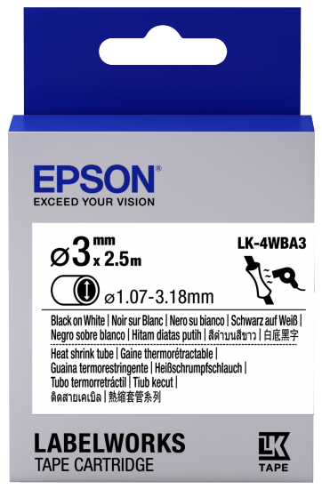 Epson LK-4WBA3 Beyaz Üzeri Siyah Makaron (1,07-3,18 mm çap) 2,5Metre resmi