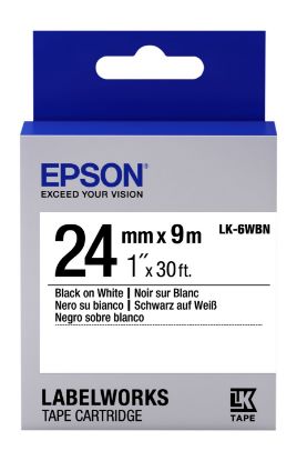 Epson LK-6WBVN Vinil Beyaz Üzeri Siyah 24mm 7Metre Etiket resmi