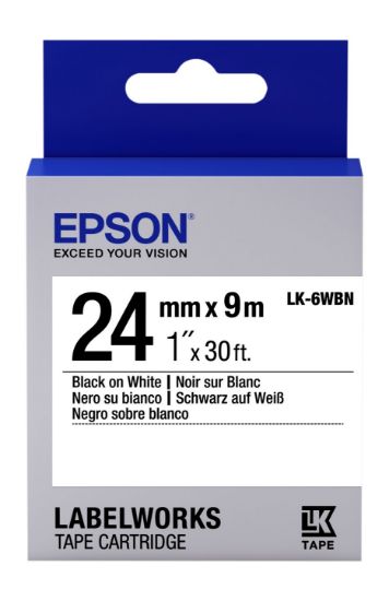 Epson LK-6WBVN Vinil Beyaz Üzeri Siyah 24mm 7Metre Etiket resmi