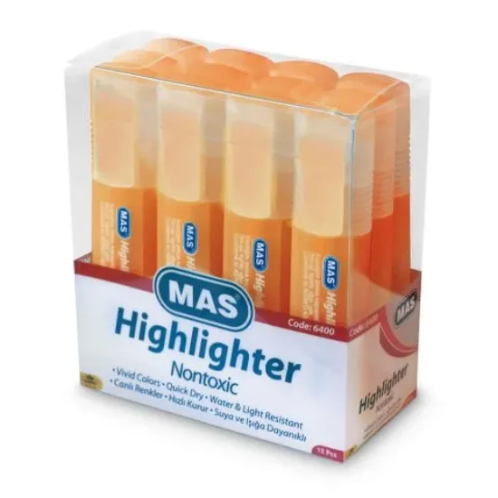 Mas Fosforlu Kalem Oranj 6400 (12 Adet) resmi