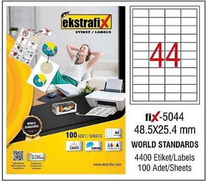 Ekstrafix Laser Etiket 48,5x25,4 Laser-Copy-Inkjet Fix-5044 resmi