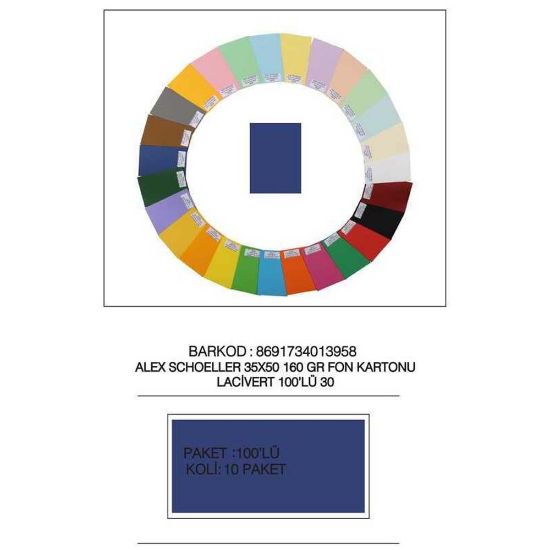 Alex Schoeller Fon Kartonu 160 GR 35x50 Cc 30 Lacivert (100 Adet) resmi