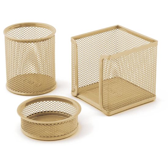 Mas Masa Seti Ataşlık-Kağıtlık-Kalemlik 3 LÜ Metal Perforeli Gold 505 resmi