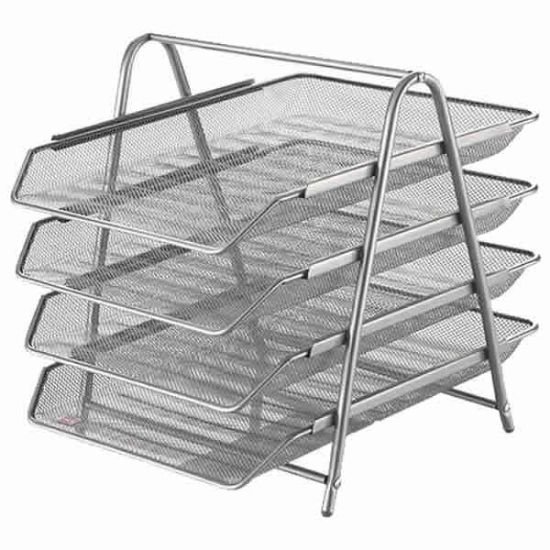 Rubenis Evrak Rafı Metal Perforeli Sabit 4 LÜ Gümüş 9184 resmi