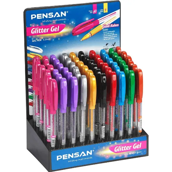 Pensan Tükenmez Kalem Jel Simli 1.0 MM 60 LI Renkli Stand 2280 (60 Adet) resmi