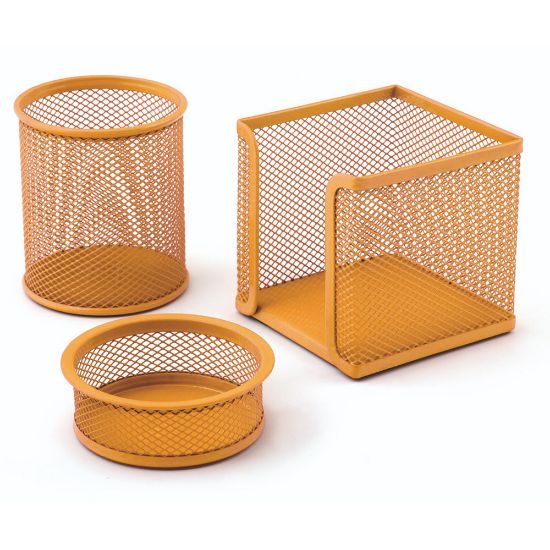 Mas Masa Seti Ataşlık-Kağıtlık-Kalemlik 3 LÜ Metal Perforeli Oranj 505 resmi