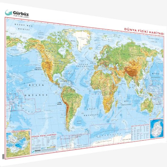Gürbüz Dünya Fiziki / Siyasi Çift Taraflı 50x70 Cm resmi