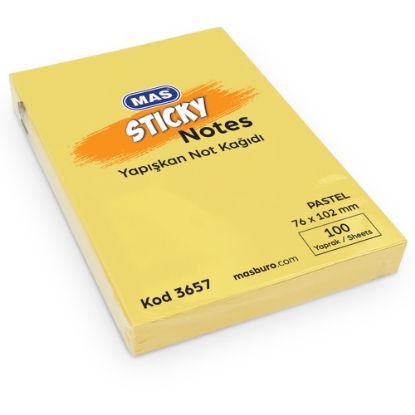 Mas Yapışkanlı Not Kağıdı 100 Syf 76x102 Pastel Sarı 3657 resmi
