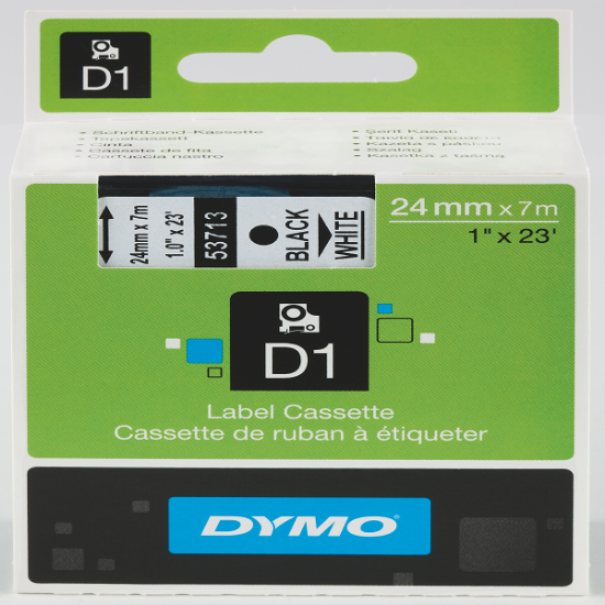 Dymo D1 Şerit Standart 24 MMx7 MT Beyaz Üzerine Siyah 53713 resmi