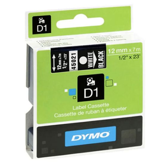 Dymo D1 Şerit Standart 12 MMx7 MT Siyah Üzerine Beyaz 45021 resmi