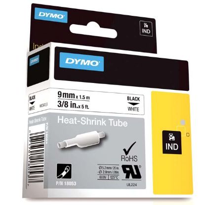 Dymo Rhinopro Isıyla Küçülen Şerit 9 MMx1,5 M Beyaz/Siyah  resmi