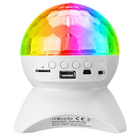 Mikado MD-X740 Beyaz Şarjlı BT-TF Cart-USB Tavan Led Işıklı Disko Topu Speaker resmi