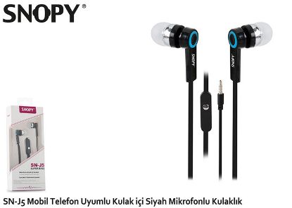 Snopy SN-J5 Mobil Telefon Uyumlu Kulak içi Siyah Mikrofonlu Kulaklık resmi