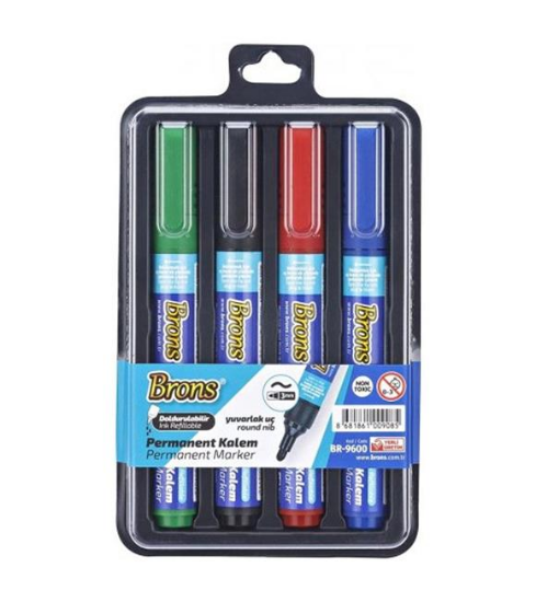 Brons Permanent Marker Kalem Yuvarlak Uç 4 LÜ Bls BR-9600 resmi